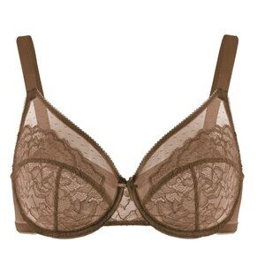 NWT HSIA Enchante Cocoa Brown Lace Unlined Full Coverage Underwire Bra 34DD
